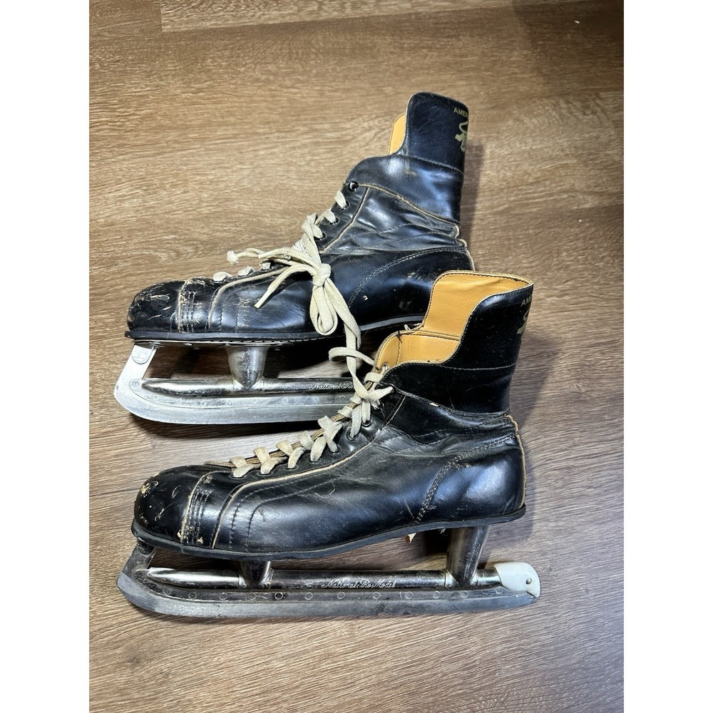 Vintage American Cougar Ice Skates Size 10 Black Leather Rustic Decor Japan